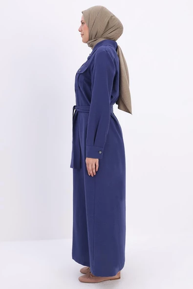 İndigo-Cepli Kemerli Ferace - 3