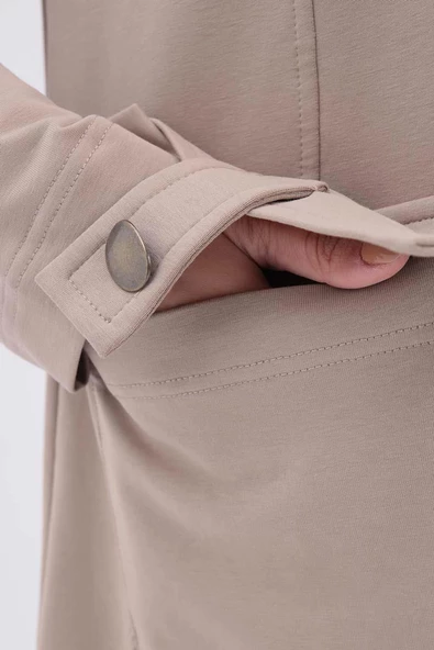 Bej-Cepli Hakim Yaka Büyük Beden Ferace - Resim 4