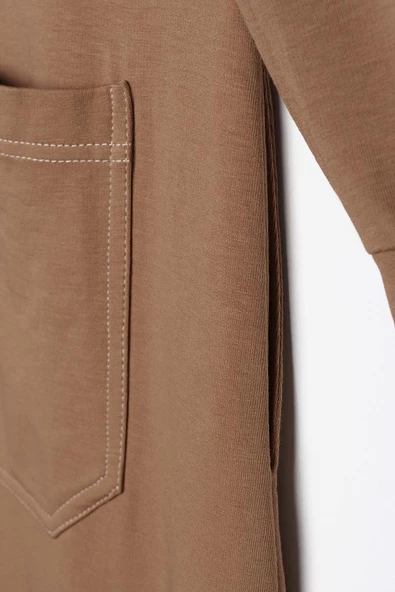 Kahve-Arkası Cepli Hakim Yaka Fermuarlı Likralı Ferace - Resim 8