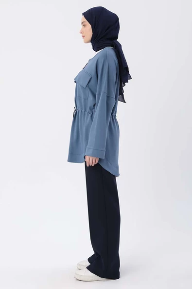 Mavi-Belden Büzgülü Cepli Ceket - 2