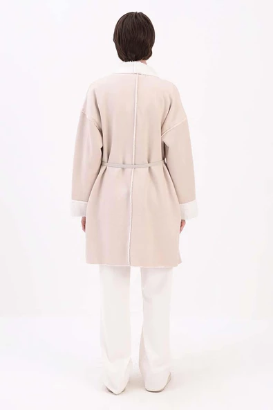 Taş-Oversize Gizli Cepli Likralı Süet Ceket - 4