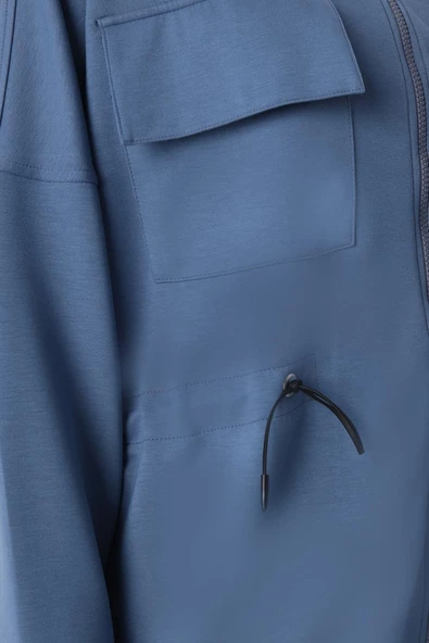 Mavi-Belden Büzgülü Cepli Ceket - 4