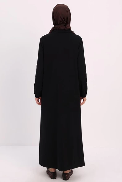 Siyah-FERMUARLI ETEK UCU GARNİLİ FERACE - Resim 4