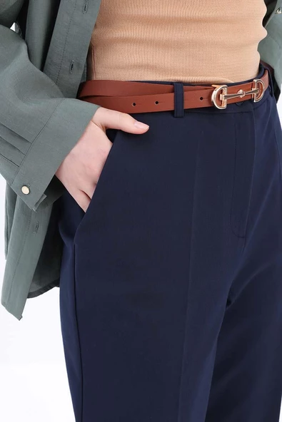 Lacivert-Pamuklu Rahat Kalıp Kumaş Pantolon - Resim 5