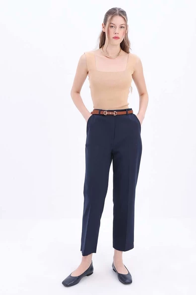 Lacivert-Pamuklu Rahat Kalıp Kumaş Pantolon - Resim 2
