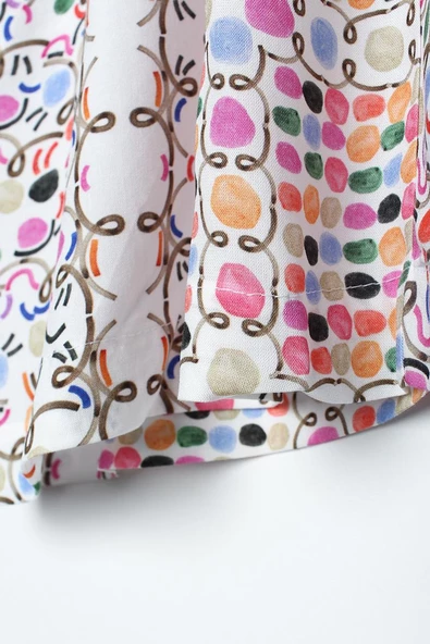 Beyaz-Pembe-Oversize Kol Yırtmaç Detaylı Kuşaklı Desenli Kimono - 6