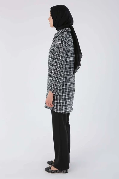 Siyah-Kadife Düğmeli Gömlek Yaka Tüvit Ceket - 3