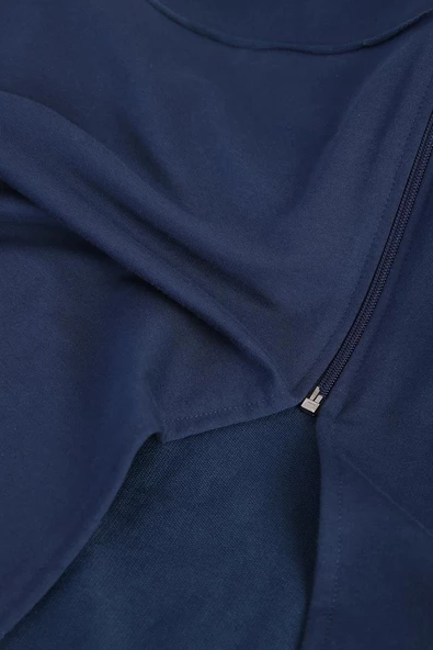 İndigo-Kapüşonlu Fermuarlı Hırka - Resim 7