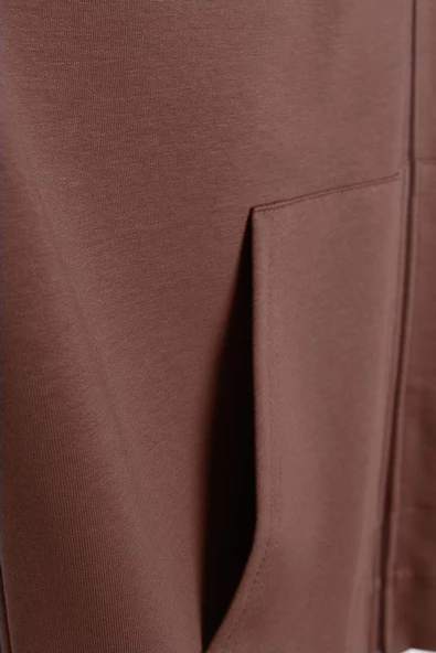 Kahve-Fermuarlı Sweat Hırka - 7