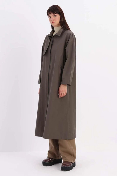 Haki-RÜZGARLIKLI FERMUARLI TRENÇKOT - Resim 3