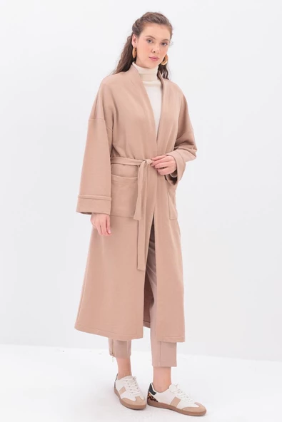 Bej-Kolu Katlamalı Sweat Hırka - 3
