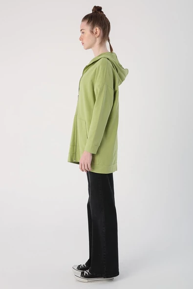 Açık Yeşil-Fermuarlı Sweat Hırka - 3