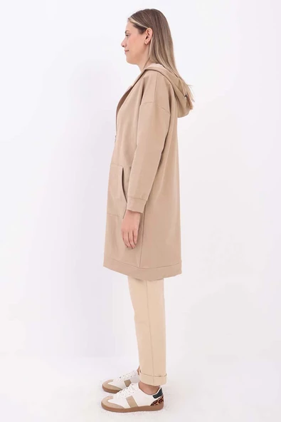 Açık Vizon-Fermuarlı Sweat Hırka - 3