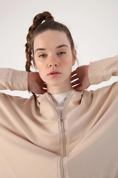 Bej01-Fermuarlı Sweat Hırka - 5