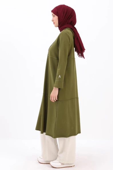 Haki-Kapüşonlu Fermuarlı Hırka - 3