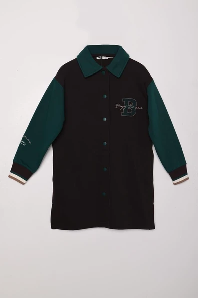 Acı Kahve-İki Renkli Nakışlı Düğmeli Rahat Hırka - 6