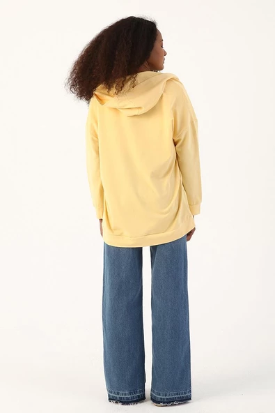Açık Sarı-Fermuarlı Sweat Hırka - 4