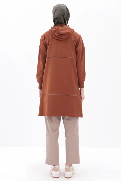 Kahve-Saten Ara Biyeli Sweat Hırka - 4