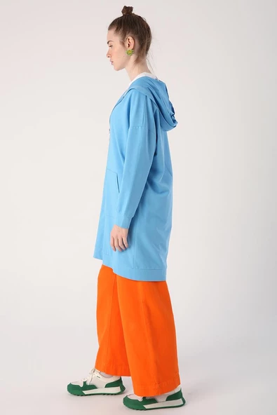 Mavi-Fermuarlı Sweat Hırka - 3