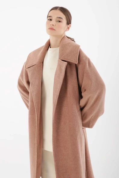 Somon-Oversize Kuşaklı Kaşe Kaban - 5