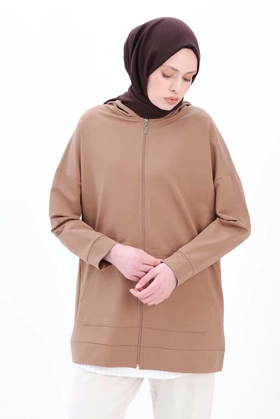 Vizon-Fermuarlı Sweat Hırka - 5