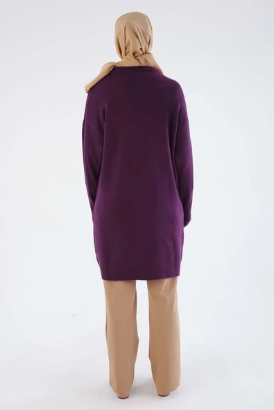 Mor-V Yaka Cepli Triko Hırka - Resim 4