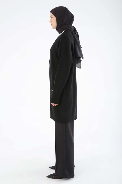 Siyah-V Yaka Cepli Triko Hırka - Resim 3