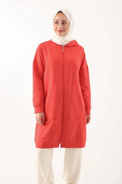 Nar Çiçeği-Fermuarlı Sweat Hırka - Resim 5