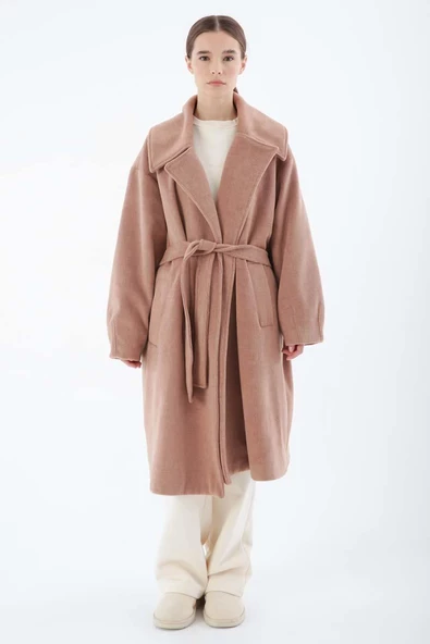 Somon-Oversize Kuşaklı Kaşe Kaban - 2