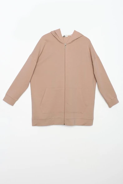 Bej-Fermuarlı Sweat Hırka - 6
