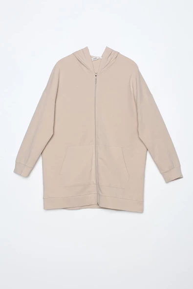 Bej01-Fermuarlı Sweat Hırka - 8
