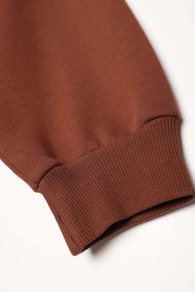 Açık Kahve-Kanguru Cepli Oversize Sweat Hırka - 7