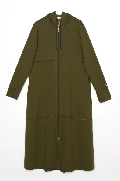 Haki-Kapüşonlu Fermuarlı Hırka - 7