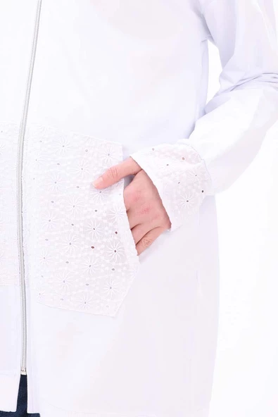 Beyaz-%100 Pamuklu Fisto Sweat Hırka - 6