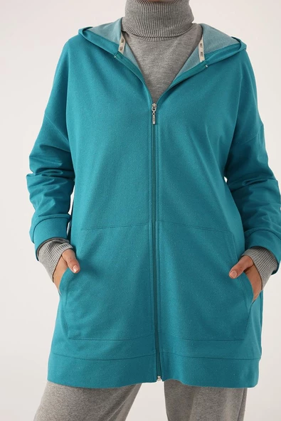 Mint-Fermuarlı Sweat Hırka