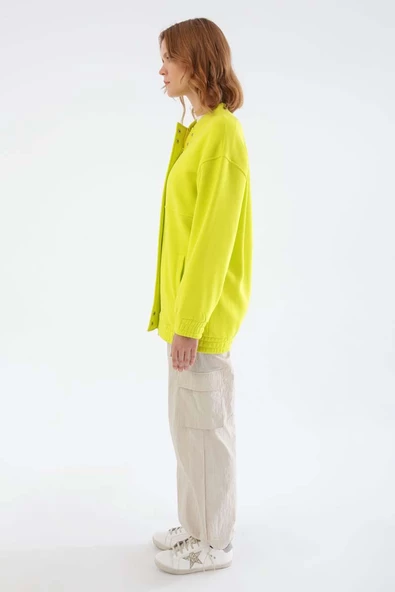 Neon Sarı-Çıtçıtlı Fermuarlı Şardonlu Hırka - Resim 3