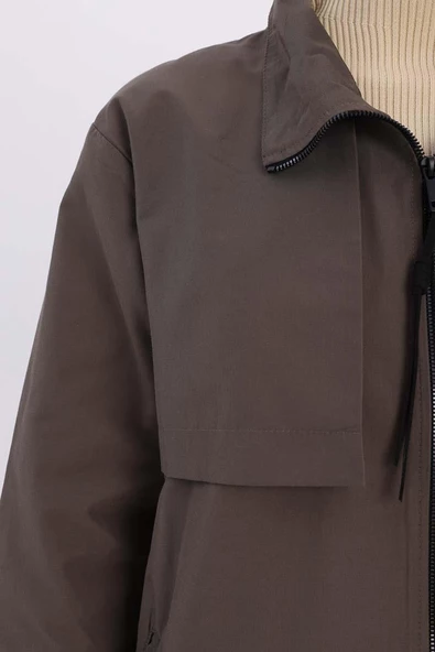 Haki-RÜZGARLIKLI FERMUARLI TRENÇKOT - Resim 6