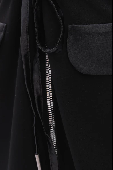 Siyah-Saten Garnili Kapüşonlu Hırka - 5