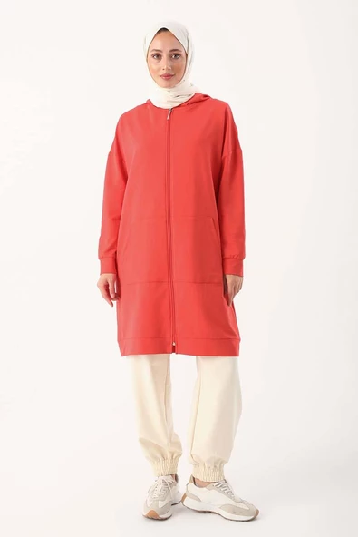 Nar Çiçeği-Fermuarlı Sweat Hırka - Resim 2