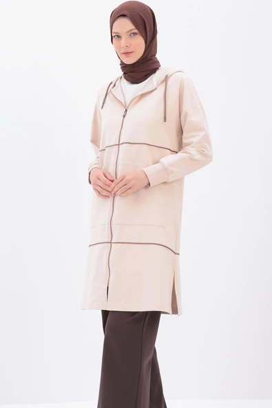 Taş-Saten Ara Biyeli Sweat Hırka - 4