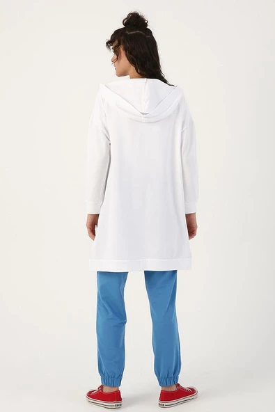 Beyaz-Fermuarlı Sweat Hırka - 4