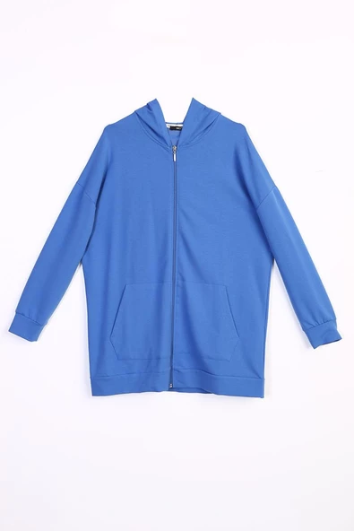 Çini Mavi-Fermuarlı Sweat Hırka - 7