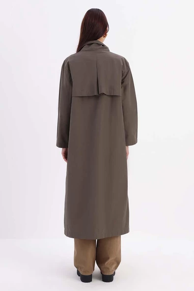 Haki-RÜZGARLIKLI FERMUARLI TRENÇKOT - Resim 4