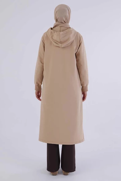 Bej-Decigive Nakışlı Likralı Uzun Hırka - 4