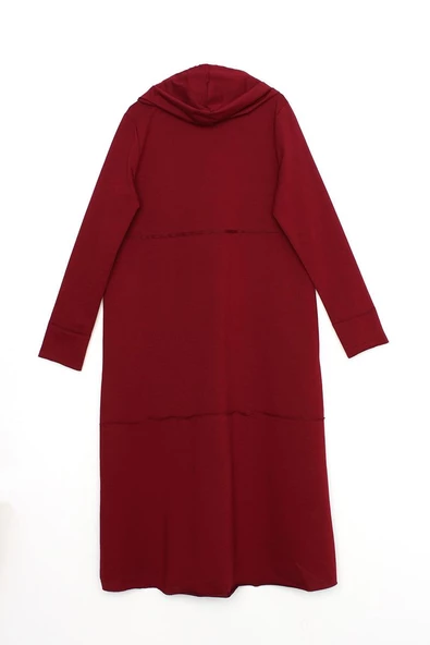Bordo-Kapüşonlu Fermuarlı Hırka - 8