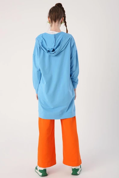 Mavi-Fermuarlı Sweat Hırka - 4