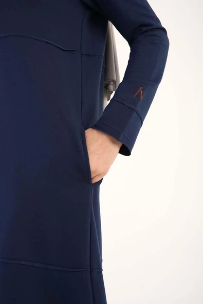 İndigo-Kapüşonlu Fermuarlı Hırka - Resim 6