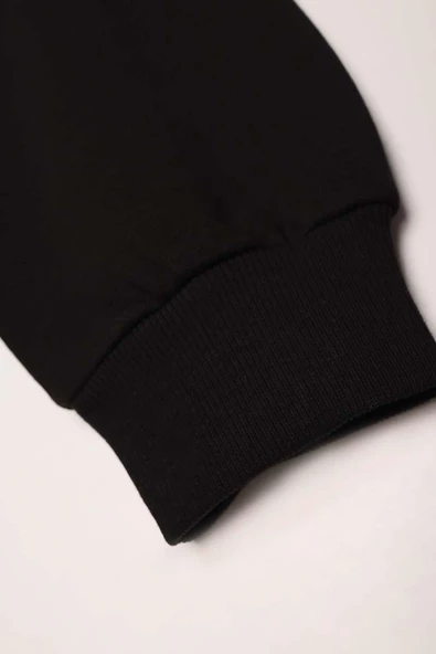 Siyah-Kanguru Cepli Oversize Sweat Hırka - 6