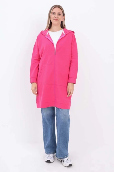 Fuşya-Fermuarlı Sweat Hırka - 2