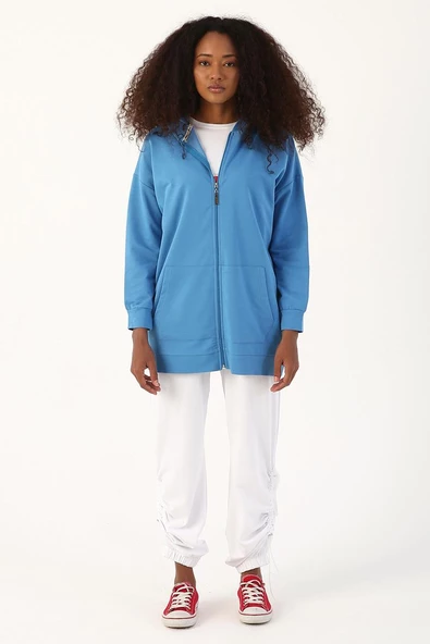 Mavi-Fermuarlı Sweat Hırka - 2